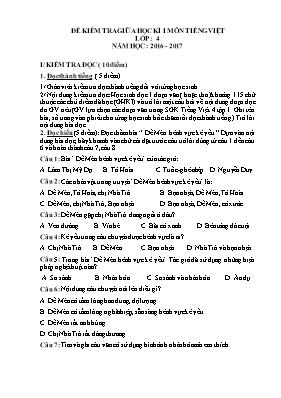 Đề và đáp án kiểm tra giữa học kì I Tiếng việt lớp 4 - Năm học 2016-2017